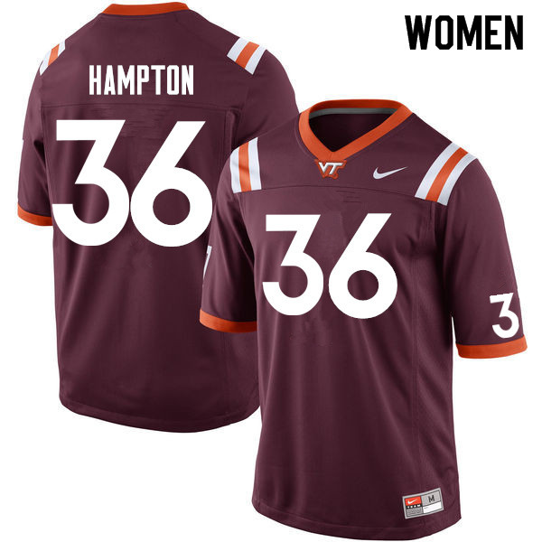 Women #36 Jalen Hampton Virginia Tech Hokies College Football Jersey Sale-Maroon - Click Image to Close